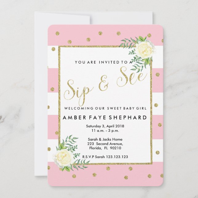 Sip and See invite, new baby, welcome party Invitation (Front)