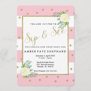 Sip and See invite, new baby, welcome party Invitation
