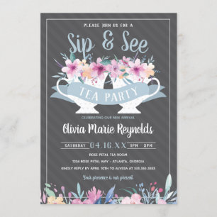 Sip and See Tea Party Baby shower Invitation