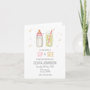 Sip And See Welcome Baby Girl Baby Shower Party Invitation