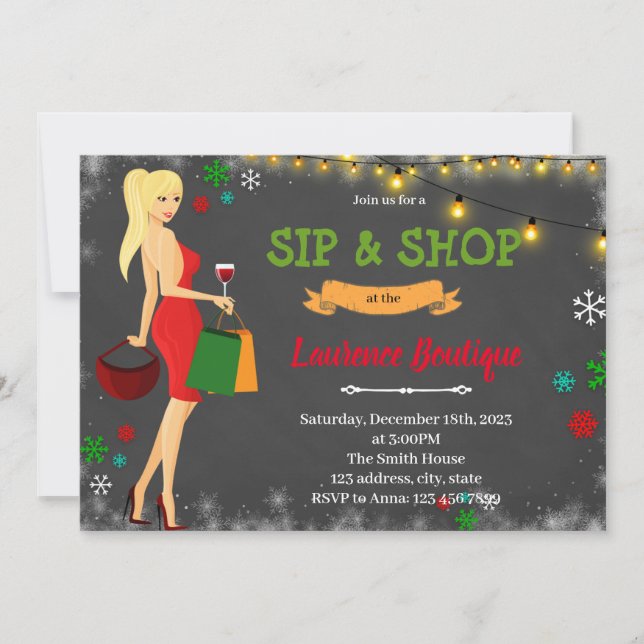 Sip and shop christmas invitation (Front)