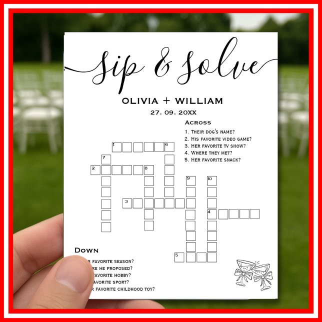 Sip and Solve Custom Wedding Crossword Puzzle Poster (Creator Uploaded)
