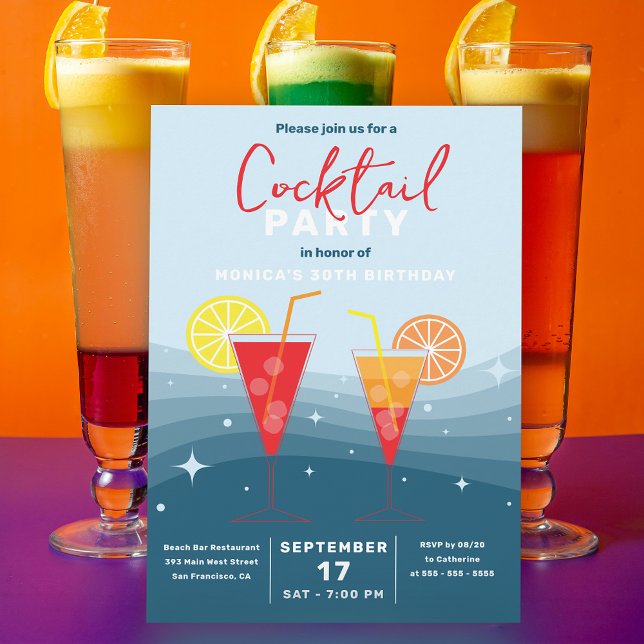 Sip and Sparkle Cocktail Soirée Birthday Party Invitation (Creator Uploaded)