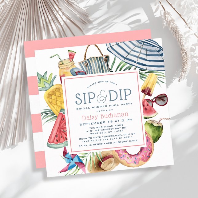 Sip & Dip Pool Party Umbrella Bridal Shower Invitation (Creator Uploaded)