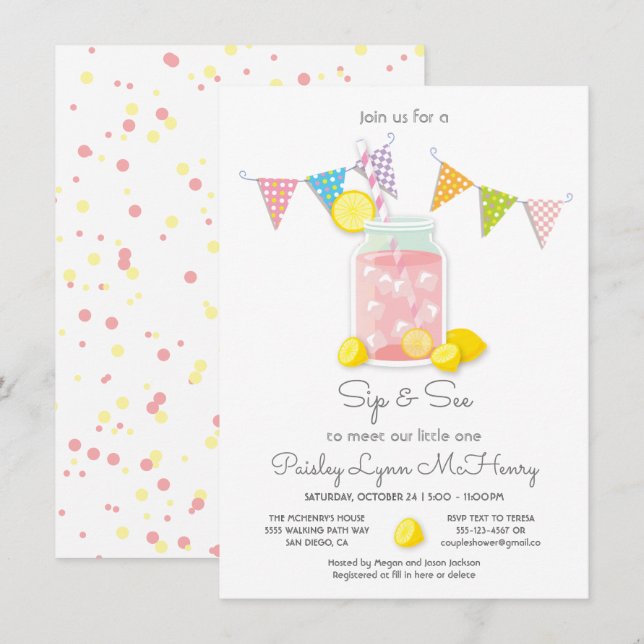 Sip et voir Baby shower Mason Jar Invitation (Devant / Derrière)