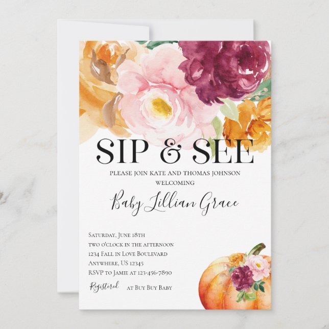 Sip et voir Citrouille Baby shower Invitation (Devant)