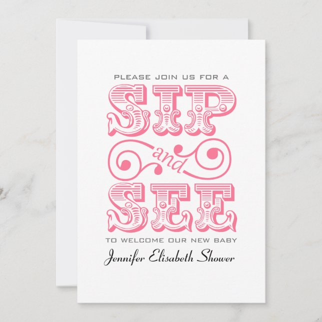 Sip Et Voir Party Pink Baby shower Invitation (Devant)