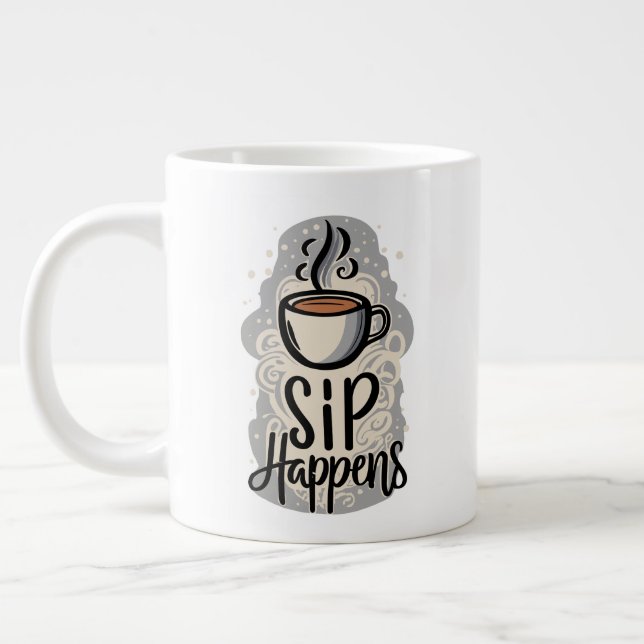 Sip Happens Coffee House Old Classic Style  Large Coffee Mug (Left)
