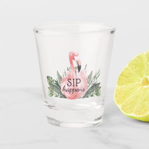 SIP Happens Funny Tropical Flamingo Shot Glass