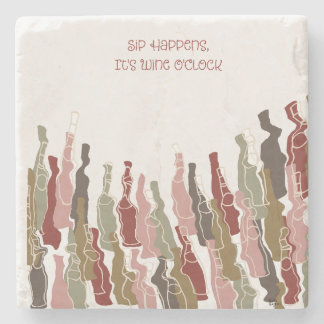 Sip Happens, It's Wine O'Clock Marble Coaster