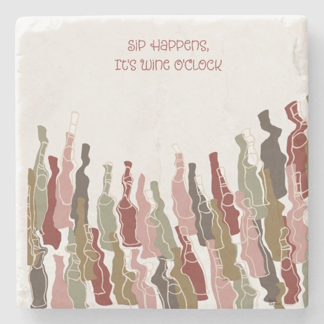 Sip Happens, It's Wine O'Clock Marble Coaster (Front)