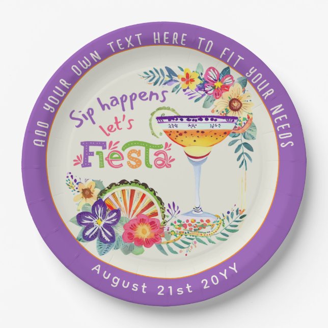 Sip Happens! Let's FIESTA Custom Paper Plate (Front)