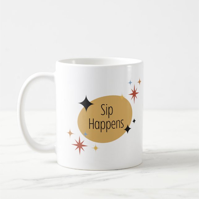Sip Happens – Retro Mid-Century Modern Coffee Mug (Left)