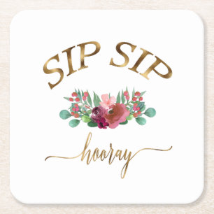 sip hooray flowers! square paper coaster