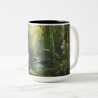 Sip in Style - Charming Panda in Bamboo Forest Two-Tone Coffee Mug