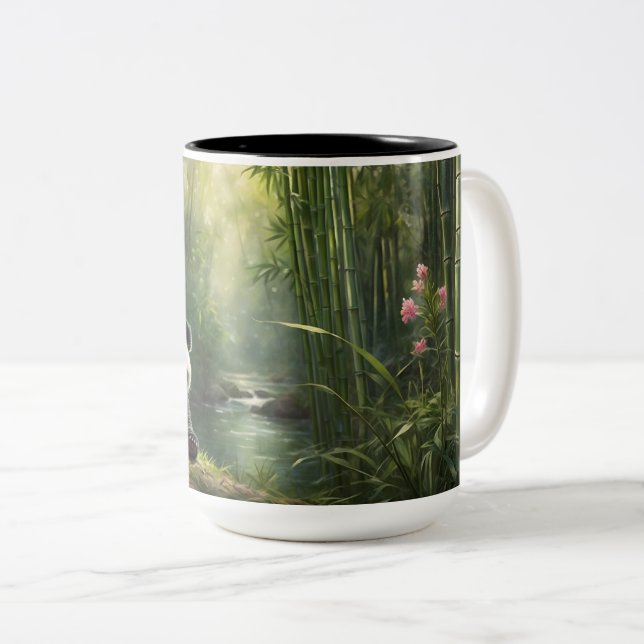 Sip in Style - Charming Panda in Bamboo Forest Two-Tone Coffee Mug (Front Right)