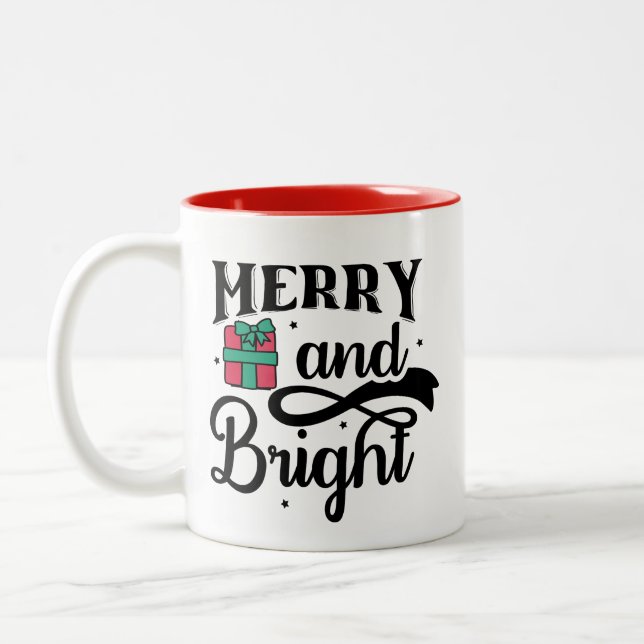 Sip in Style with Our 'Merry & Bright' Christmas Two-Tone Coffee Mug (Left)