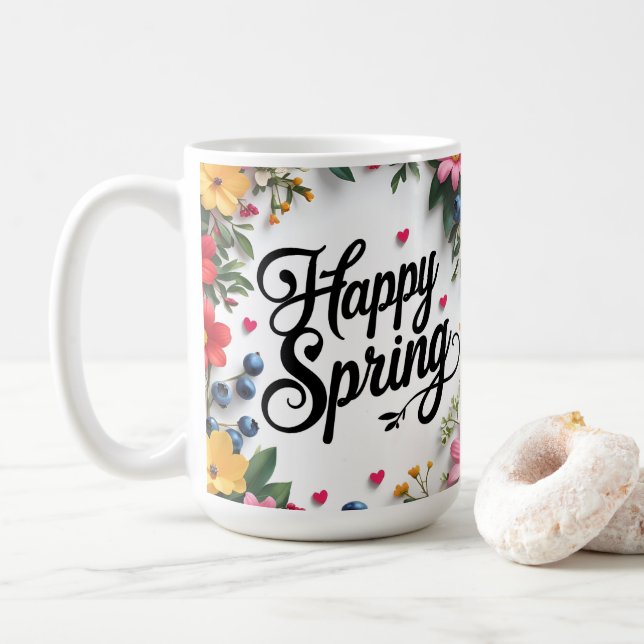 Sip into Spring: 'HAPPY SPRING' Coffee Mug (With Donut)