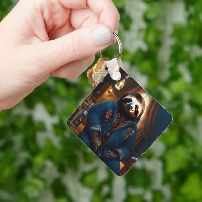 "Sip 'n' Slow: The Cozy Sloth in a Drinking Jacket Keychain (Hand)