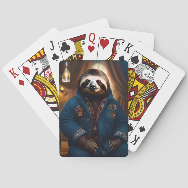 "Sip 'n' Slow: The Cozy Sloth in a Drinking Jacket Playing Cards (Back)