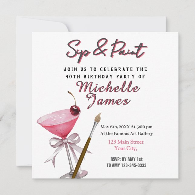 Sip & Paint Art 40e anniversaire Invitation (Devant)
