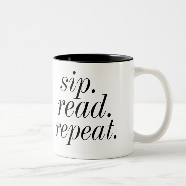 sip. read. repeat. Two-Tone coffee mug (Right)