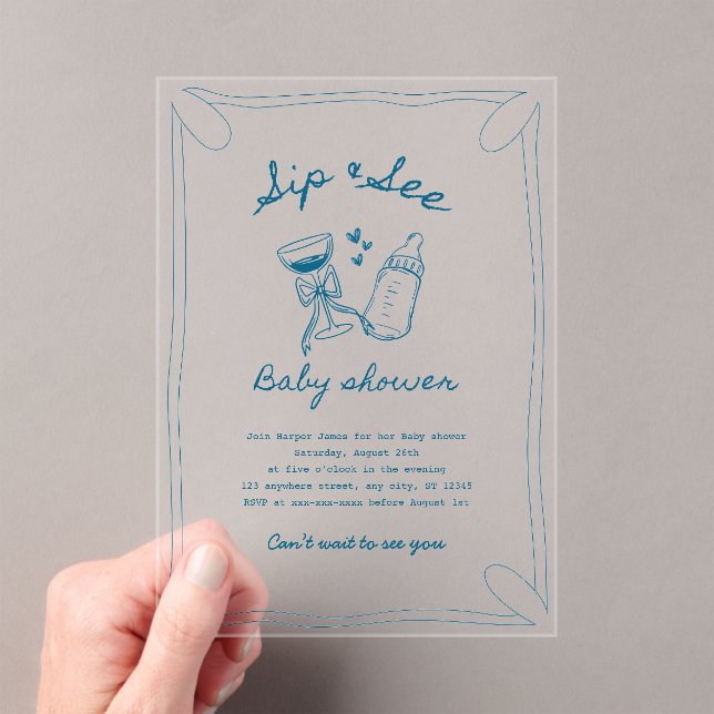 Sip & see boy acrylic baby shower invitation  (Insitu (Handheld))