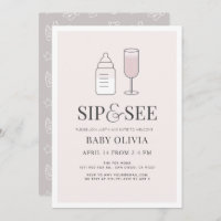 Sip & See Champagne Bottle Pink Baby Shower