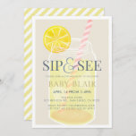 Sip & See Lemonade Mason Jar Beige Baby Shower Invitation<br><div class="desc">This cute "sip & see" gender-neutral baby shower invitation features a lemonade in a mason jar on a light beige background framed by a white border. The reverse side features a white background with yellow diagonal stripes. Change the background colour and personalize for your needs. You can find more matching...</div>