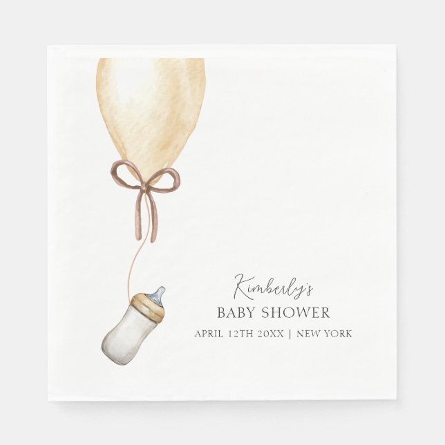 Sip & See Simple Boho Balloon Bottle Baby Shower Napkin (Front)