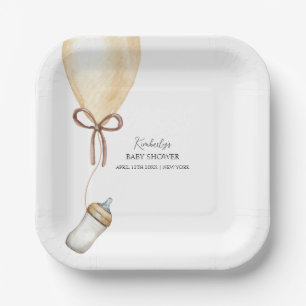 Sip & See Simple Boho Balloon Bottle Baby Shower Paper Plate