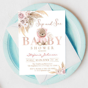 Sip & See Teddy Bear Pampass Baby Shower Invitation