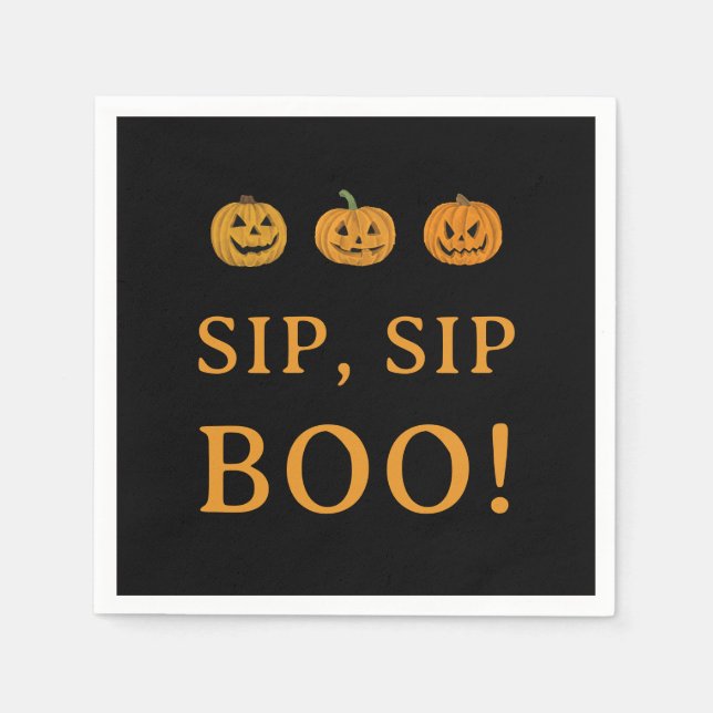 Sip Sip Boo Halloween Party | Pumpkins & Booze Napkin (Front)
