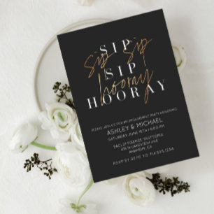 Sip Sip Hooray Black Gold Fiançailles Faire-part