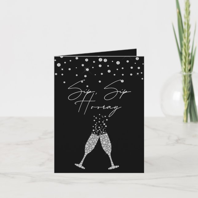 Sip Sip Hooray Black & White Birthday Quote Folded Invitation (Front)