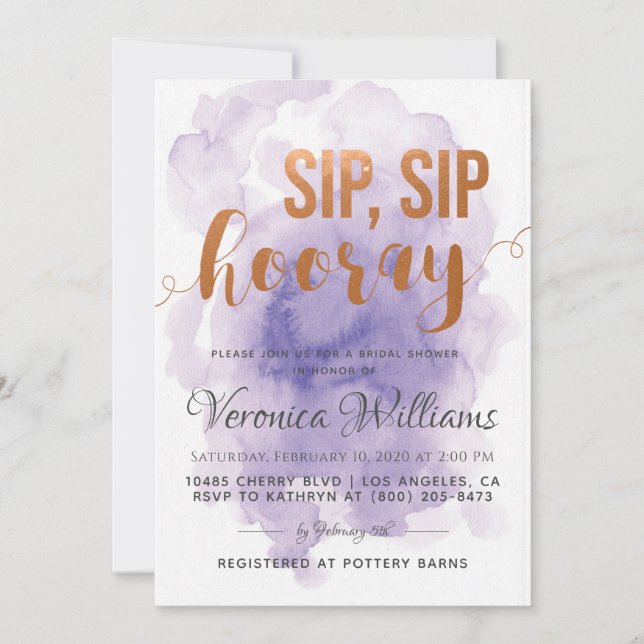 Sip Sip Hooray Bridal Shower Invitation (Front)