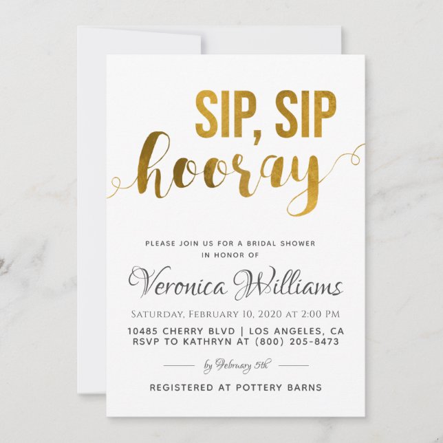 Sip Sip Hooray Bridal Shower Invitation (Front)