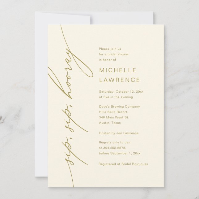 Sip, Sip, Hooray, Bridal Shower Party Celebration Invitation (Front)