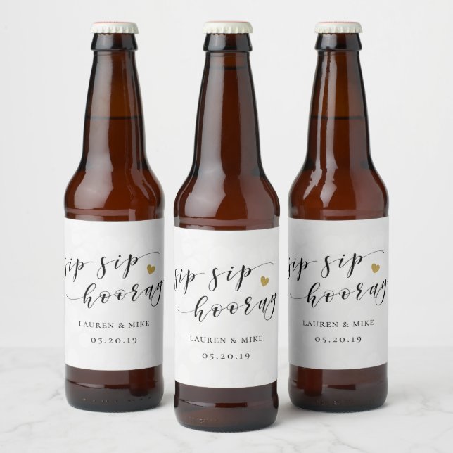 Sip Sip Hooray Bridal Shower Wedding Beer Bottle Label (Bottles)