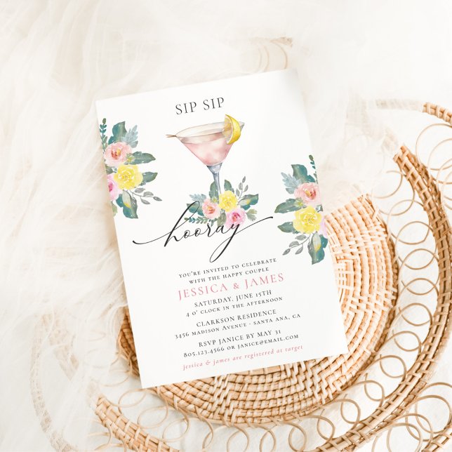 Sip Sip Hooray Bright Cocktail Wedding Shower Invitation (Creator Uploaded)