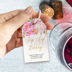 Sip Sip Hooray Calligraphy Pink and Gold Floral Gift Tags