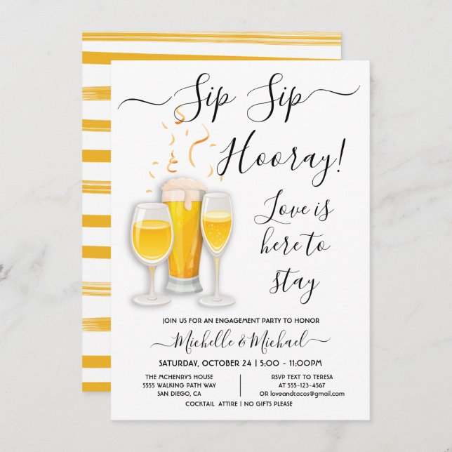 Sip Sip Hooray Cocktail Engagement Party Invitation (Front/Back)