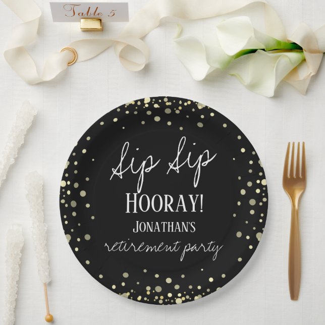 Sip Sip Hooray Congratulations Retirement Paper Plate (Wedding)