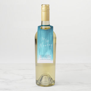 Sip Sip hooray custom wedding abstract teal aqua Bottle Tag