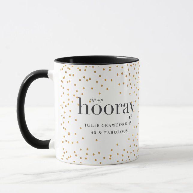sip sip hooray elegant gold polka dot birthday  mug (Left)