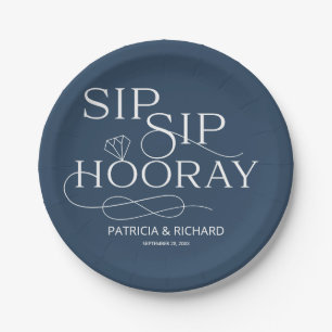 Sip Sip Hooray Engagement Party Blue Paper Plate