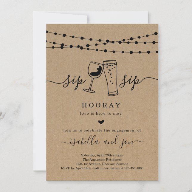 Sip Sip Hooray Engagement Party Invitation (Front)