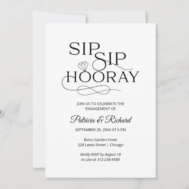 Sip Sip Hooray Engagement Party Invitations (Front)