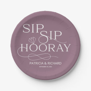 Sip Sip Hooray Engagement Party Purple Paper Plate