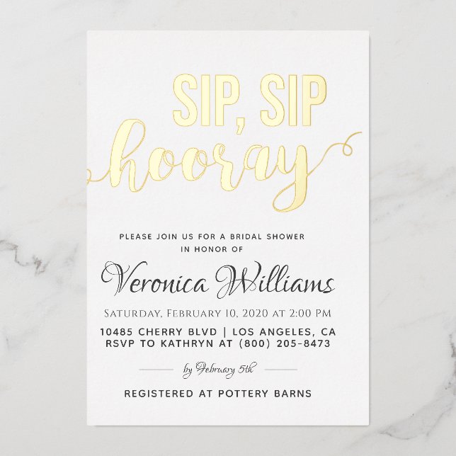 Sip Sip Hooray Fête des mariées Foil Invitation (Recto)